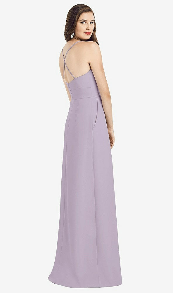 Back View - Lilac Haze Criss Cross Back Crepe Halter Dress with Pockets