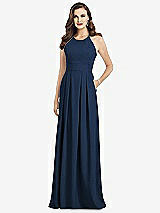 Front View Thumbnail - Midnight Navy Criss Cross Back Crepe Halter Dress with Pockets