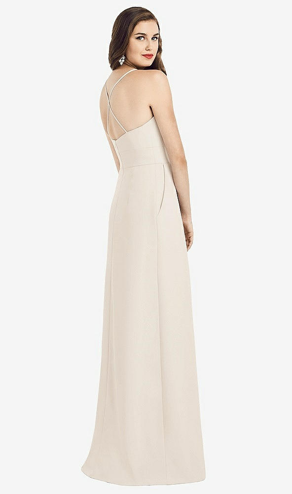 Back View - Oat Criss Cross Back Crepe Halter Dress with Pockets