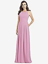 Front View Thumbnail - Powder Pink Criss Cross Back Crepe Halter Dress with Pockets