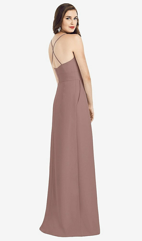 Back View - Sienna Criss Cross Back Crepe Halter Dress with Pockets