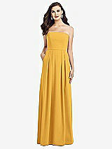 Front View Thumbnail - NYC Yellow Strapless Pleated Skirt Crepe Dress with Pockets