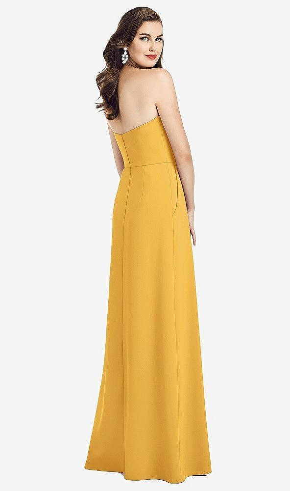 Back View - NYC Yellow Strapless Pleated Skirt Crepe Dress with Pockets