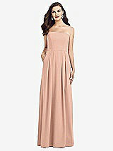 Front View Thumbnail - Pale Peach Strapless Pleated Skirt Crepe Dress with Pockets