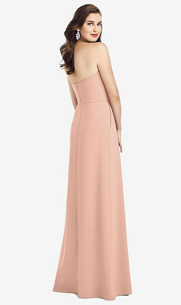 Back View - Pale Peach Strapless Pleated Skirt Crepe Dress with Pockets