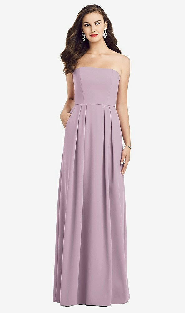 Front View - Suede Rose Strapless Pleated Skirt Crepe Dress with Pockets