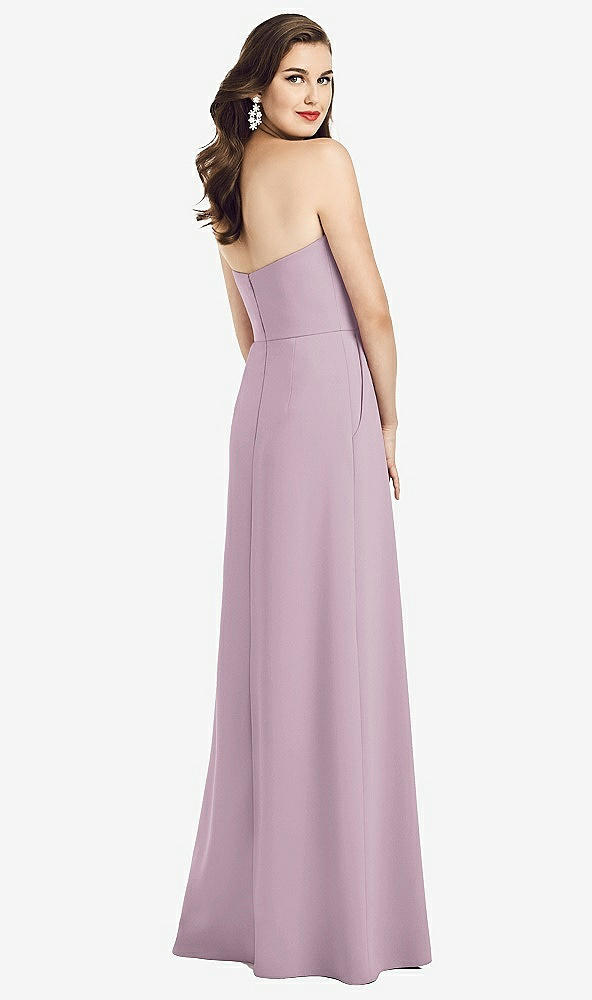 Back View - Suede Rose Strapless Pleated Skirt Crepe Dress with Pockets