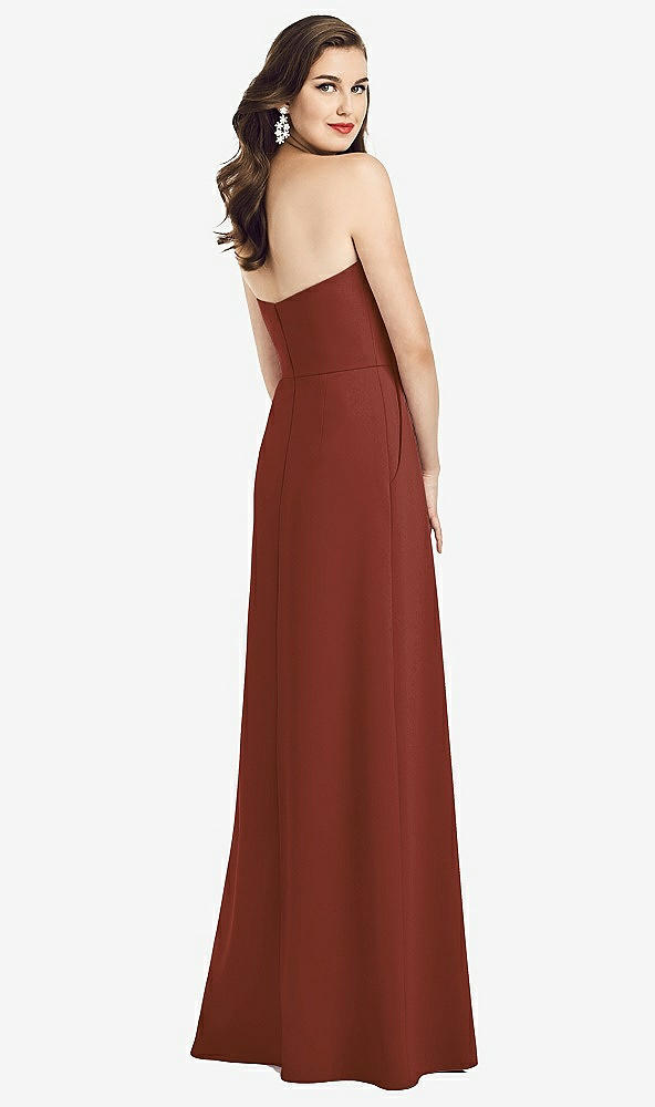 Back View - Auburn Moon Strapless Pleated Skirt Crepe Dress with Pockets