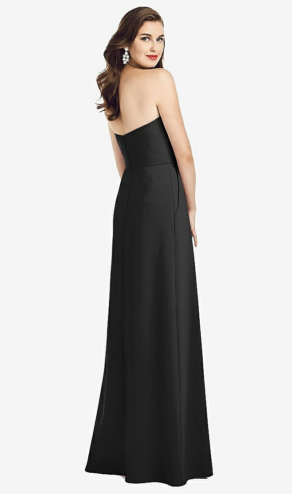 Back View - Black Strapless Pleated Skirt Crepe Dress with Pockets