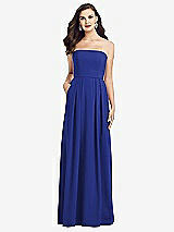 Front View Thumbnail - Cobalt Blue Strapless Pleated Skirt Crepe Dress with Pockets