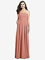 Front View Thumbnail - Desert Rose Strapless Pleated Skirt Crepe Dress with Pockets