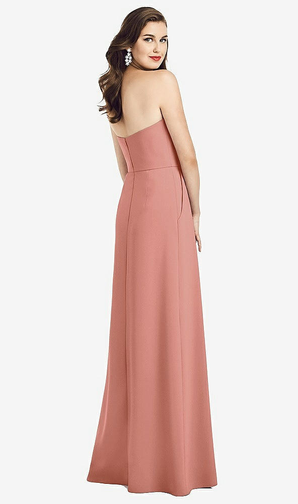 Back View - Desert Rose Strapless Pleated Skirt Crepe Dress with Pockets