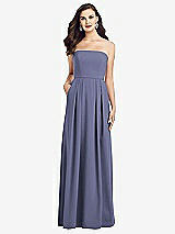 Front View Thumbnail - French Blue Strapless Pleated Skirt Crepe Dress with Pockets