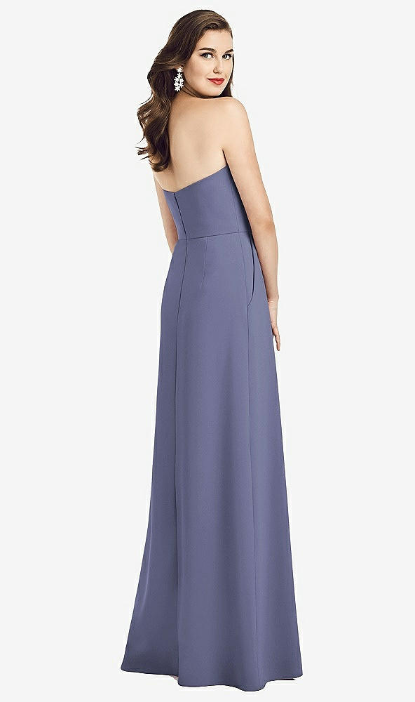 Back View - French Blue Strapless Pleated Skirt Crepe Dress with Pockets