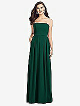 Front View Thumbnail - Hunter Green Strapless Pleated Skirt Crepe Dress with Pockets
