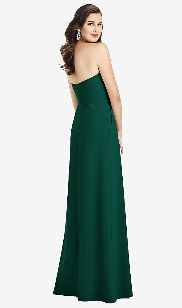 Back View - Hunter Green Strapless Pleated Skirt Crepe Dress with Pockets