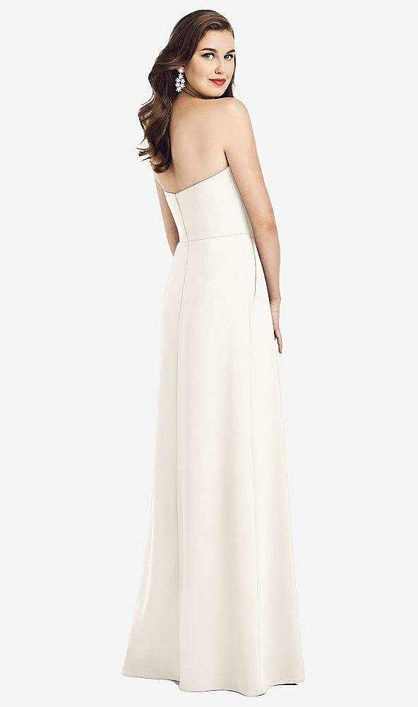 Back View - Ivory Strapless Pleated Skirt Crepe Dress with Pockets