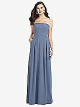 Front View Thumbnail - Larkspur Blue Strapless Pleated Skirt Crepe Dress with Pockets