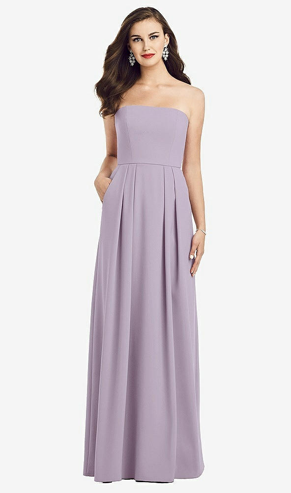 Front View - Lilac Haze Strapless Pleated Skirt Crepe Dress with Pockets