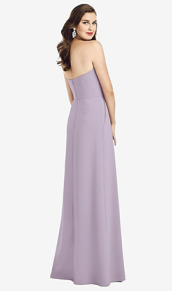 Back View - Lilac Haze Strapless Pleated Skirt Crepe Dress with Pockets