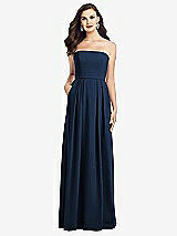 Front View Thumbnail - Midnight Navy Strapless Pleated Skirt Crepe Dress with Pockets