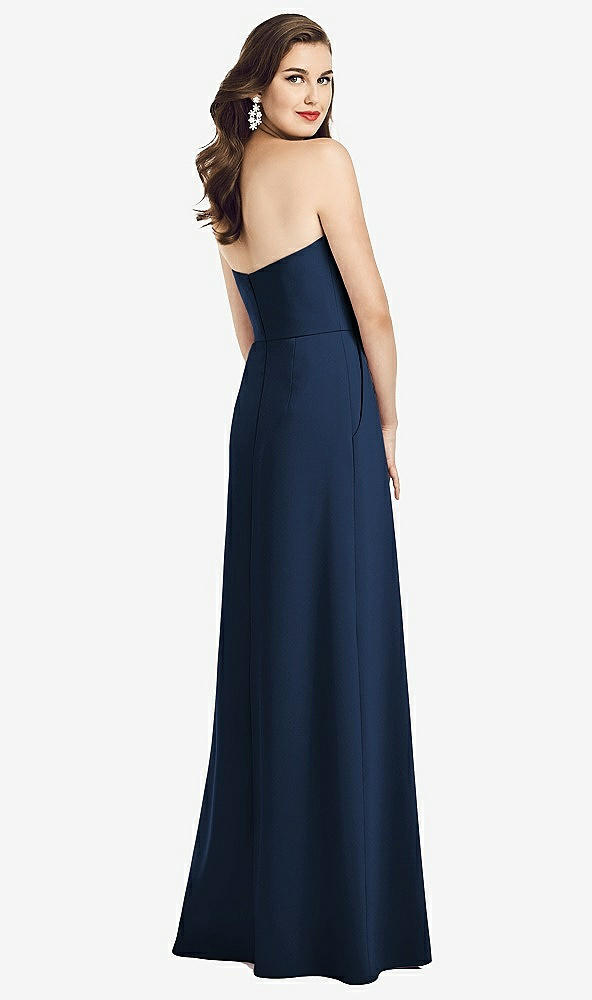 Back View - Midnight Navy Strapless Pleated Skirt Crepe Dress with Pockets