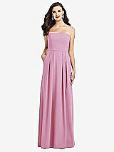 Front View Thumbnail - Powder Pink Strapless Pleated Skirt Crepe Dress with Pockets