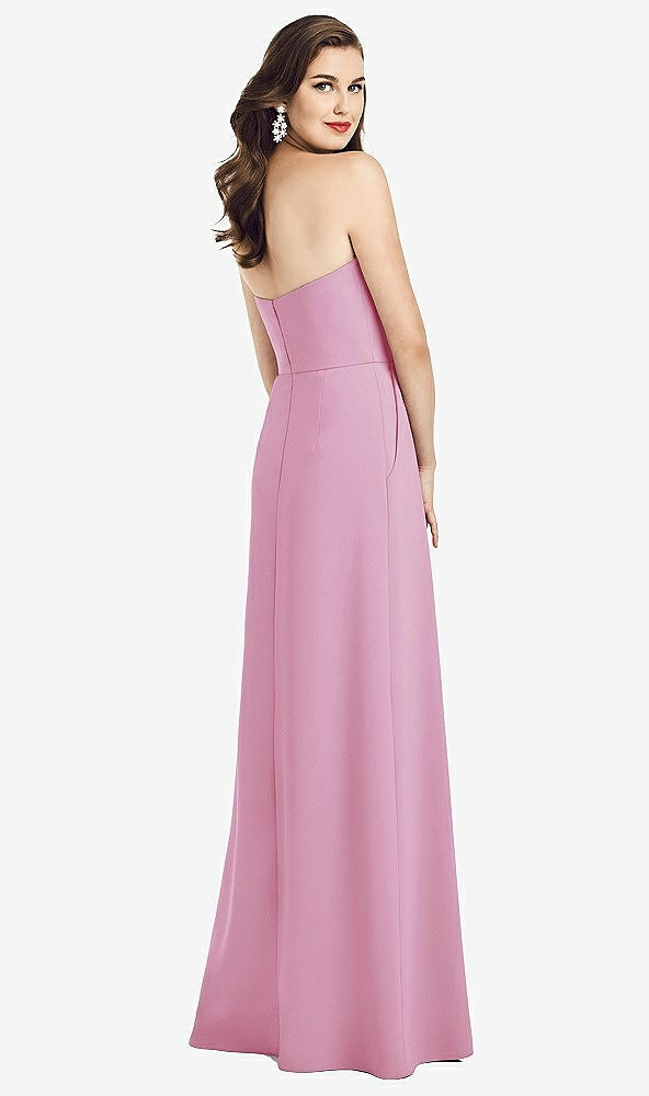 Back View - Powder Pink Strapless Pleated Skirt Crepe Dress with Pockets