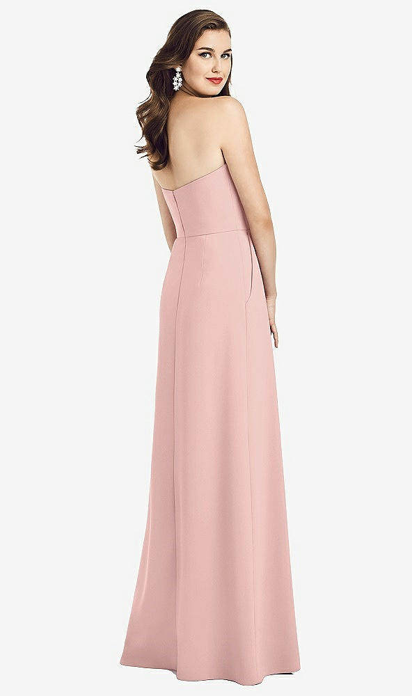 Back View - Rose - PANTONE Rose Quartz Strapless Pleated Skirt Crepe Dress with Pockets