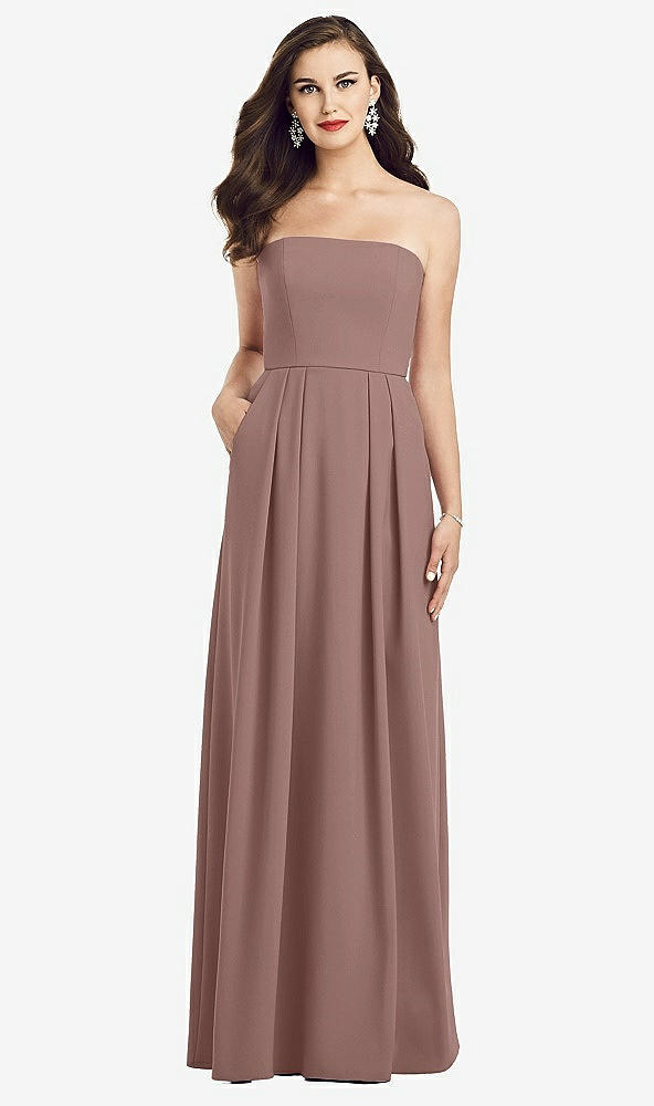 Front View - Sienna Strapless Pleated Skirt Crepe Dress with Pockets