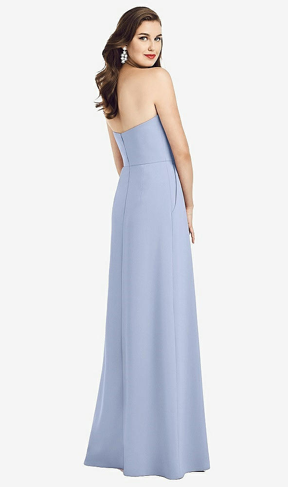 Back View - Sky Blue Strapless Pleated Skirt Crepe Dress with Pockets