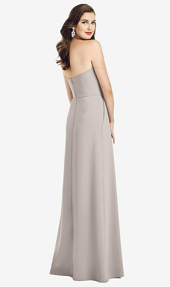 Back View - Taupe Strapless Pleated Skirt Crepe Dress with Pockets