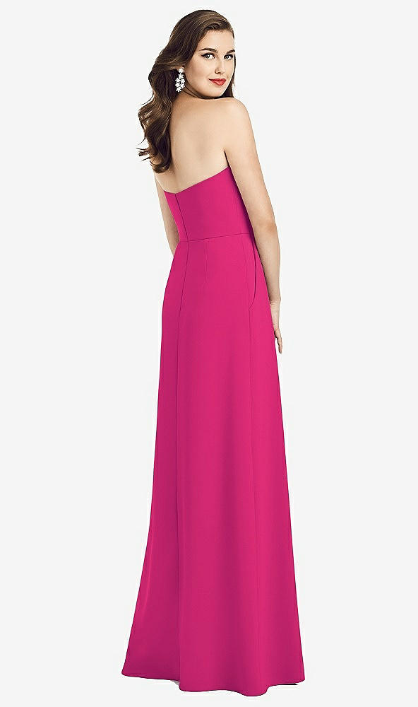 Back View - Think Pink Strapless Pleated Skirt Crepe Dress with Pockets