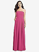 Front View Thumbnail - Tea Rose Strapless Pleated Skirt Crepe Dress with Pockets