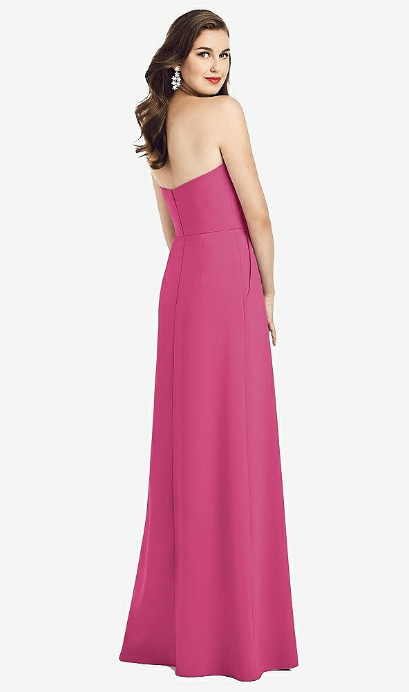 Back View - Tea Rose Strapless Pleated Skirt Crepe Dress with Pockets