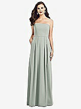 Front View Thumbnail - Willow Green Strapless Pleated Skirt Crepe Dress with Pockets