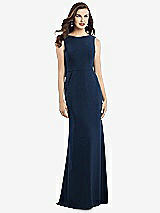 Rear View Thumbnail - Midnight Navy Draped Backless Crepe Dress with Pockets