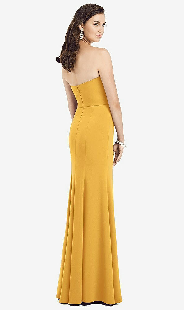 Back View - NYC Yellow Strapless Notch Crepe Gown with Front Slit