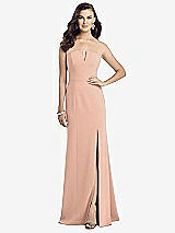 Front View Thumbnail - Pale Peach Strapless Notch Crepe Gown with Front Slit