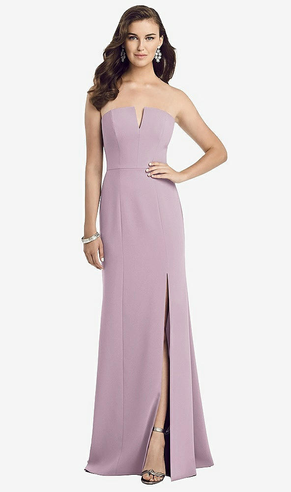 Front View - Suede Rose Strapless Notch Crepe Gown with Front Slit