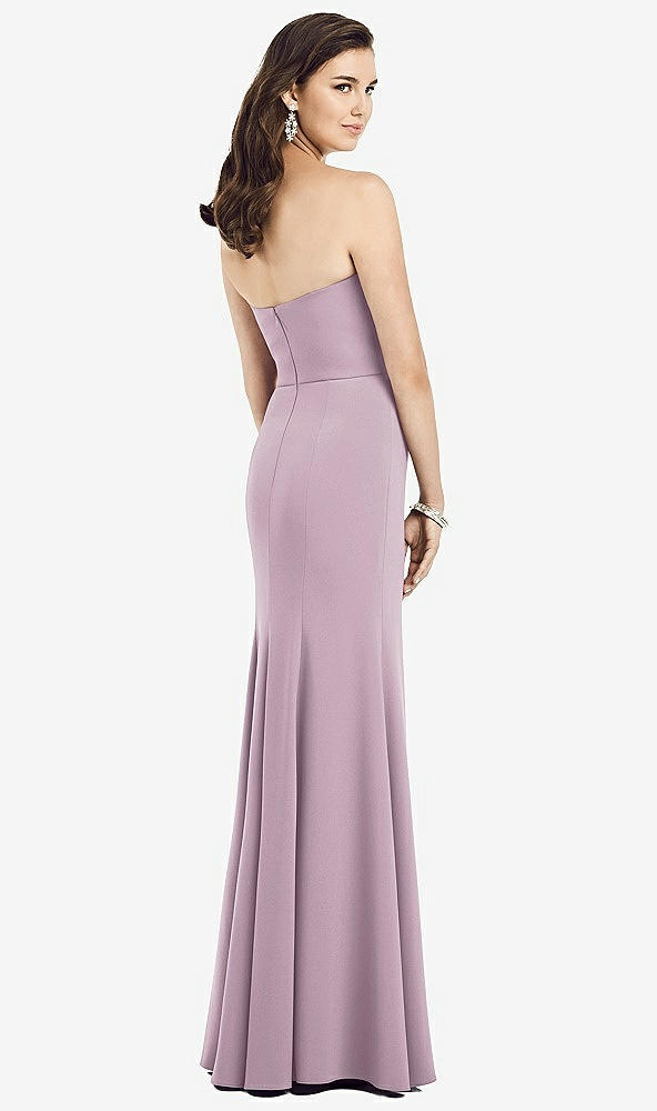 Back View - Suede Rose Strapless Notch Crepe Gown with Front Slit