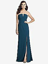 Front View Thumbnail - Atlantic Blue Strapless Notch Crepe Gown with Front Slit