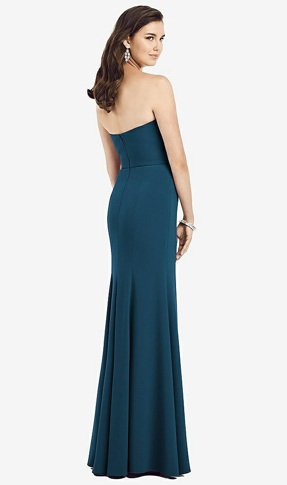 Back View - Atlantic Blue Strapless Notch Crepe Gown with Front Slit
