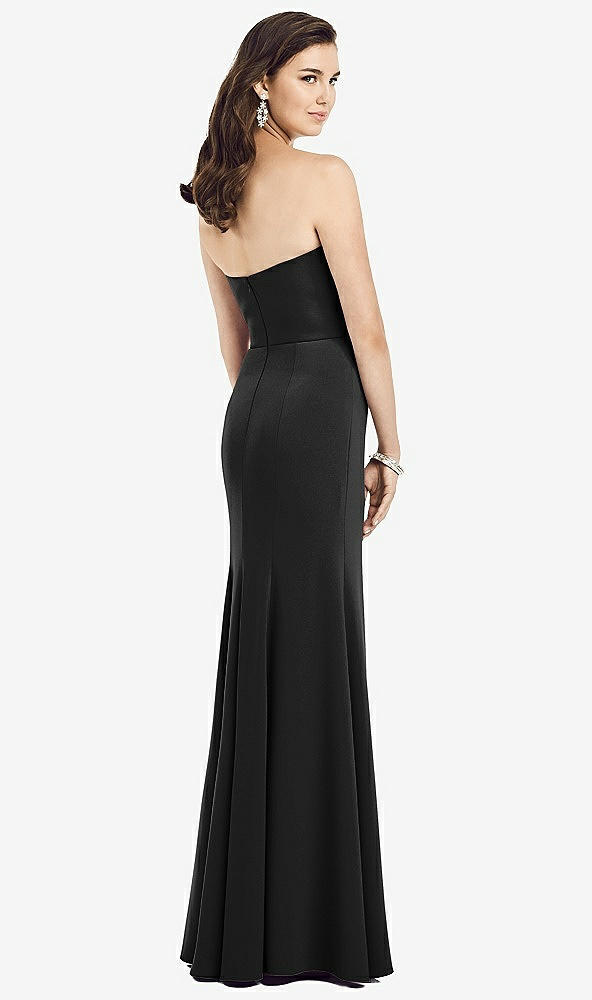Back View - Black Strapless Notch Crepe Gown with Front Slit