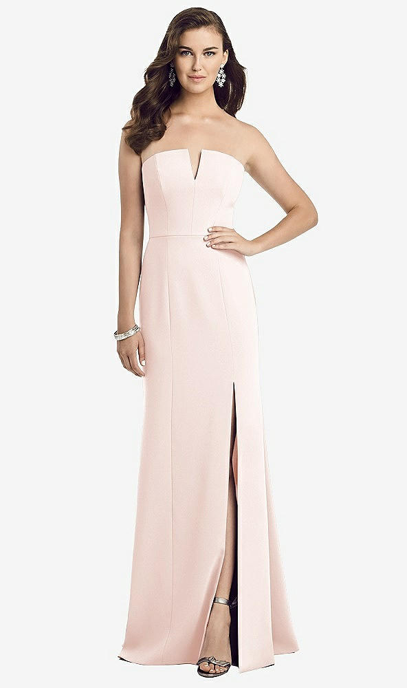Front View - Blush Strapless Notch Crepe Gown with Front Slit