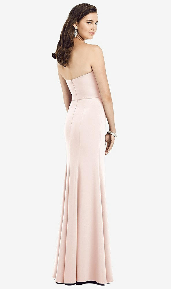 Back View - Blush Strapless Notch Crepe Gown with Front Slit