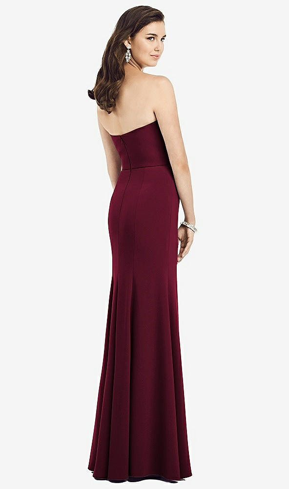 Back View - Cabernet Strapless Notch Crepe Gown with Front Slit