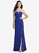 Front View Thumbnail - Cobalt Blue Strapless Notch Crepe Gown with Front Slit