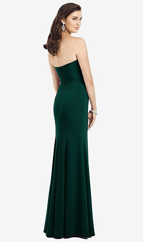 Back View - Evergreen Strapless Notch Crepe Gown with Front Slit