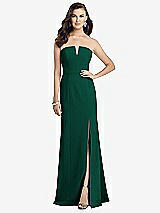 Front View Thumbnail - Hunter Green Strapless Notch Crepe Gown with Front Slit
